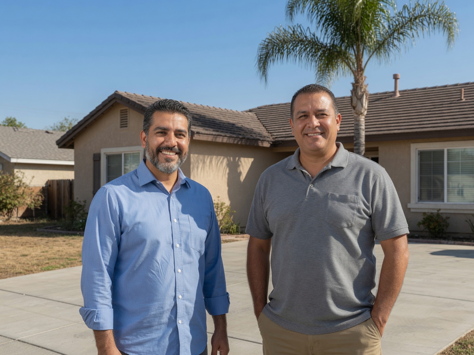 Central Valley REI local home-buying team standing in front of a Bakersfield house